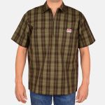 Short Sleeve Plaid 1/2 Zip Shirt - Olive