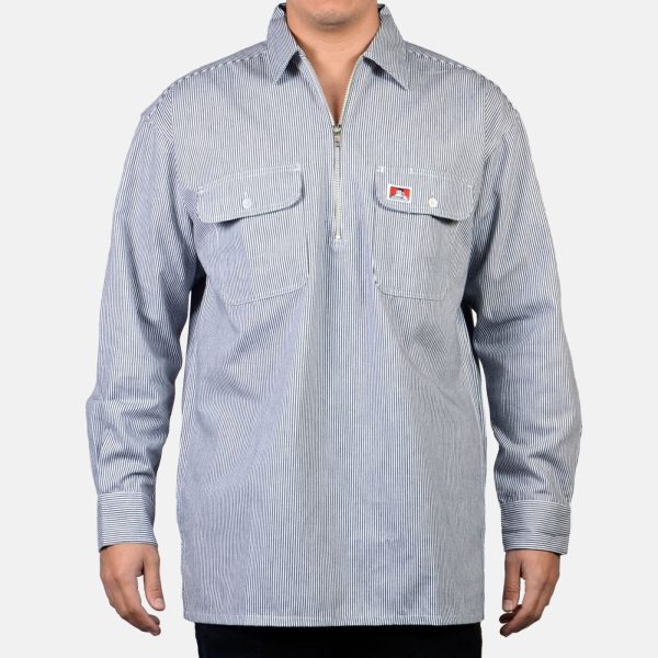 Long Sleeve 100% Cotton 1/2 Zip Shirt - Hickory